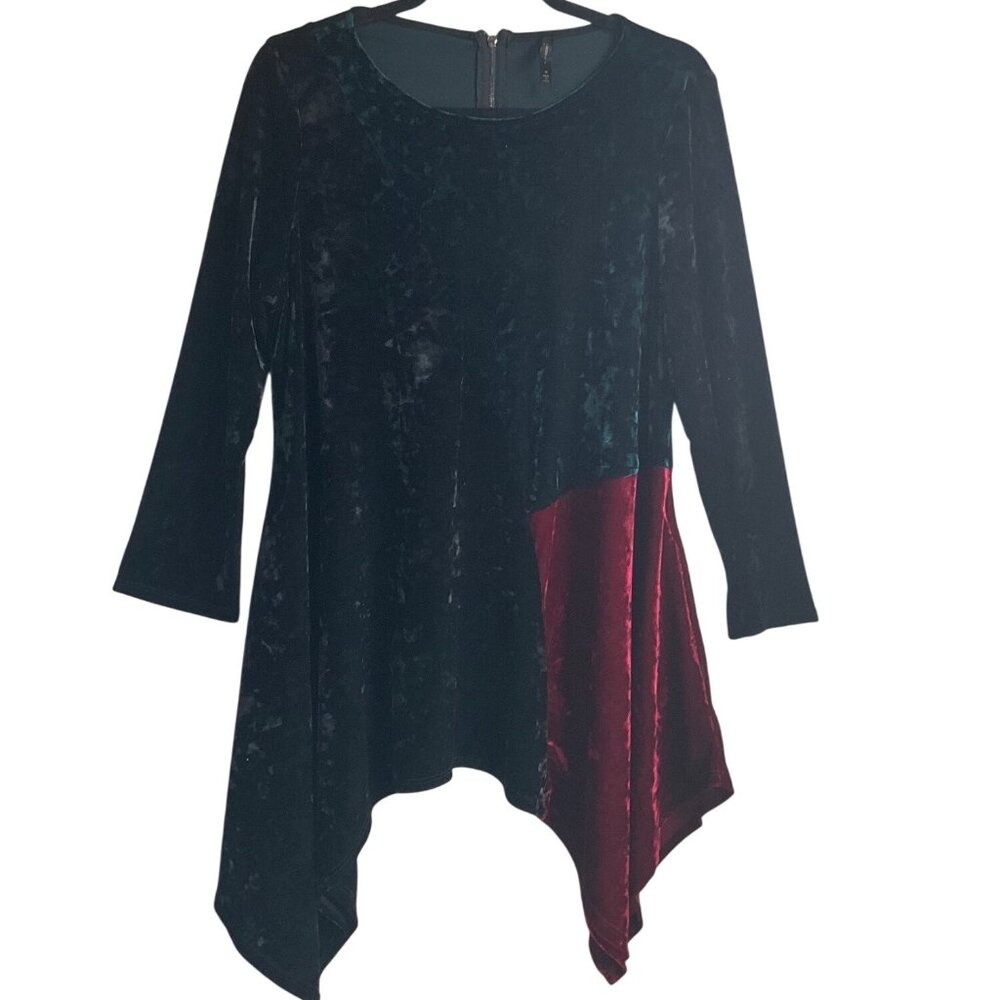 IC Connie k M Asymmetrical Crushed Velvet Tunic Top Colorblock Goth Whimsical